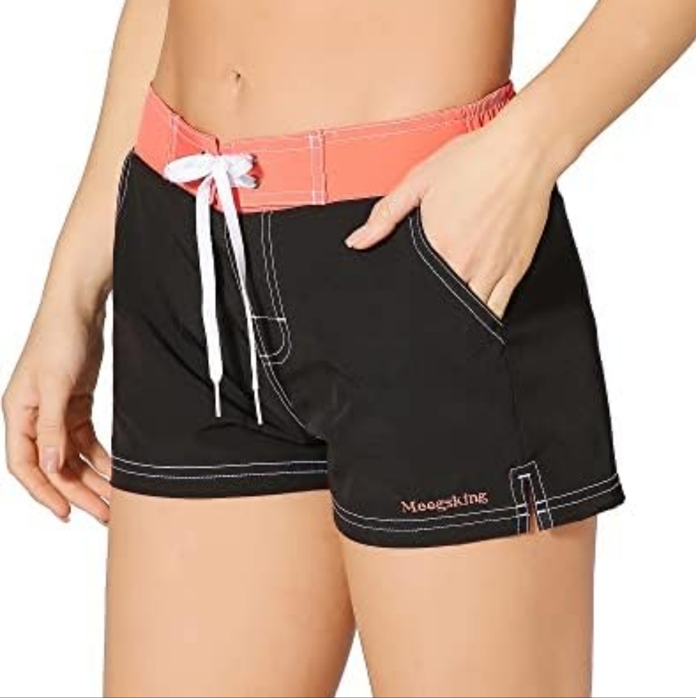 Women's Black and Orange  Meegsking Board Swimming Shorts